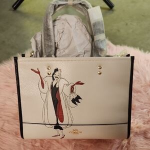 Coach White and Black Cruella De Vil Tote Bag
